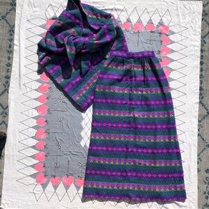 Vintage 60s 70s Maxi Skirt Shawl Set